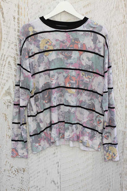 Anabel Striped Flower Print Knit Top - Talis Collection