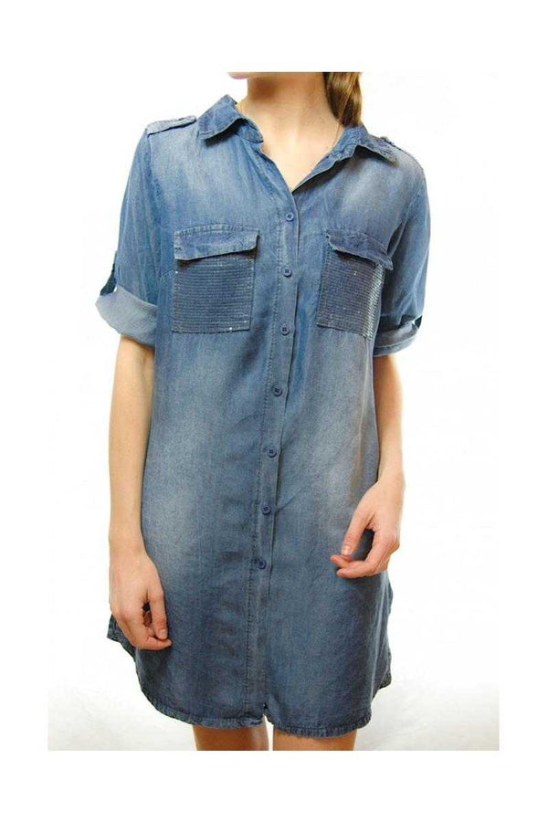 Elle Denim Shirt Dress with Sequin Pockets - Talis Collection