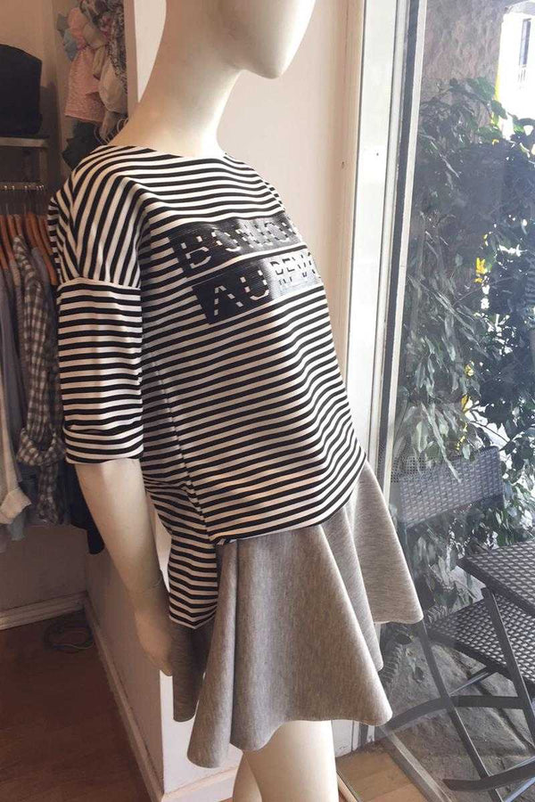 Striped Top with Letter Print