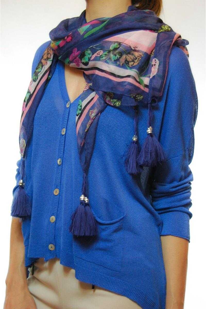 Chelo Floral Print Pompom Scarf - Talis Collection