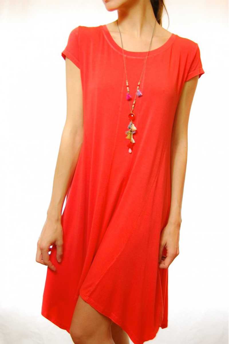 Carlota Asym Hem Jersey Dress Red - Talis Collection