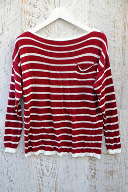 Valentina Striped Wool Top Red