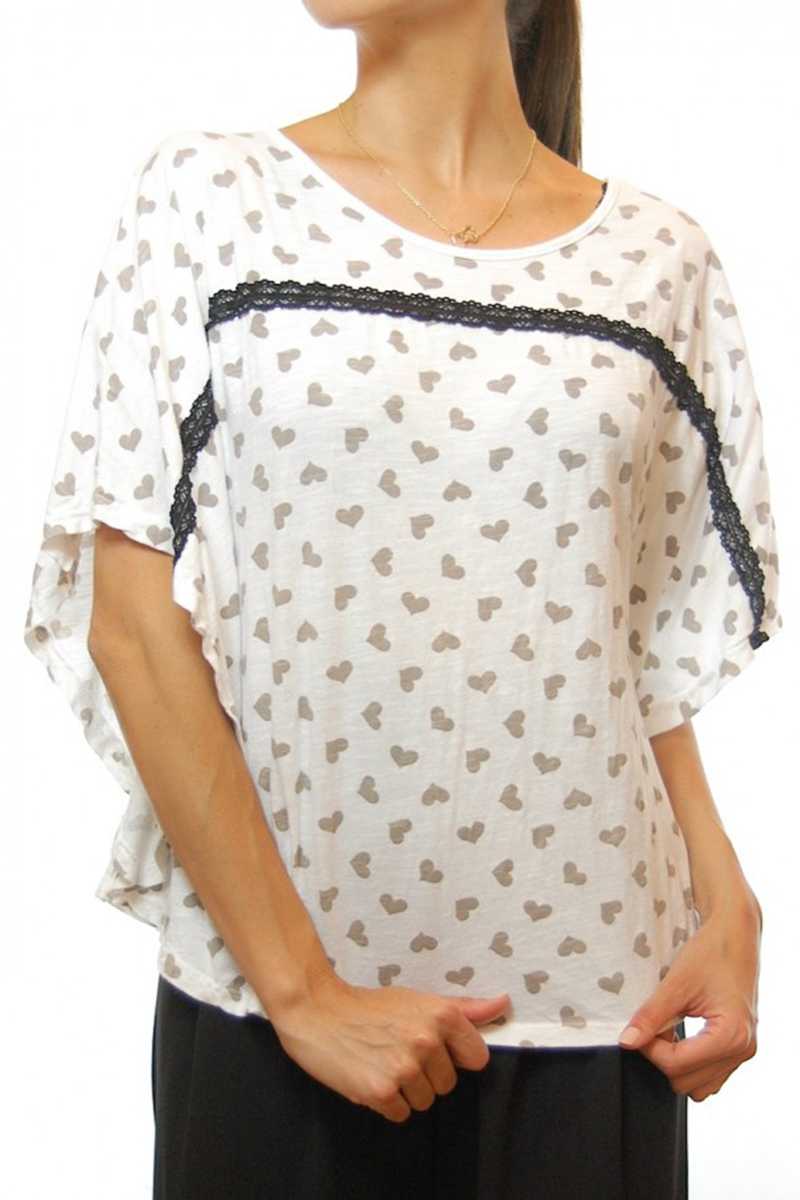 Devera Heart Print Batwing Top - Talis Collection