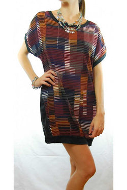 Alita Illusion Print Dress with Leather Trim - Talis Collection