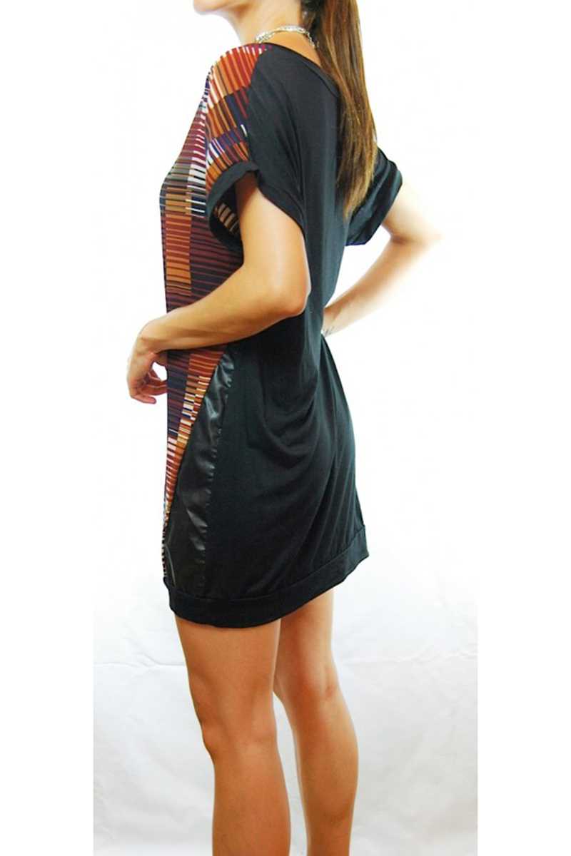 Alita Illusion Print Dress with Leather Trim - Talis Collection