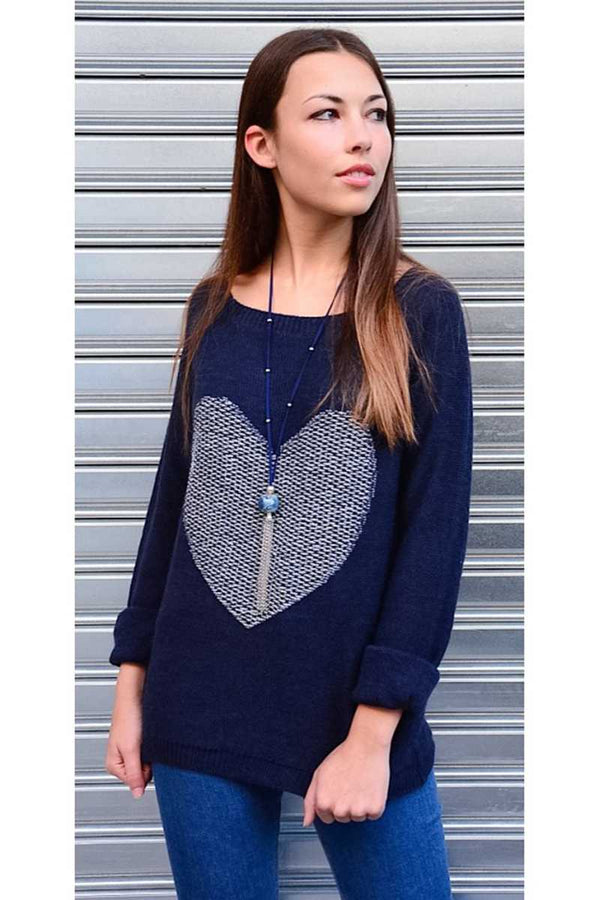 Elisa Heart Print Wool Blend Top - Talis Collection