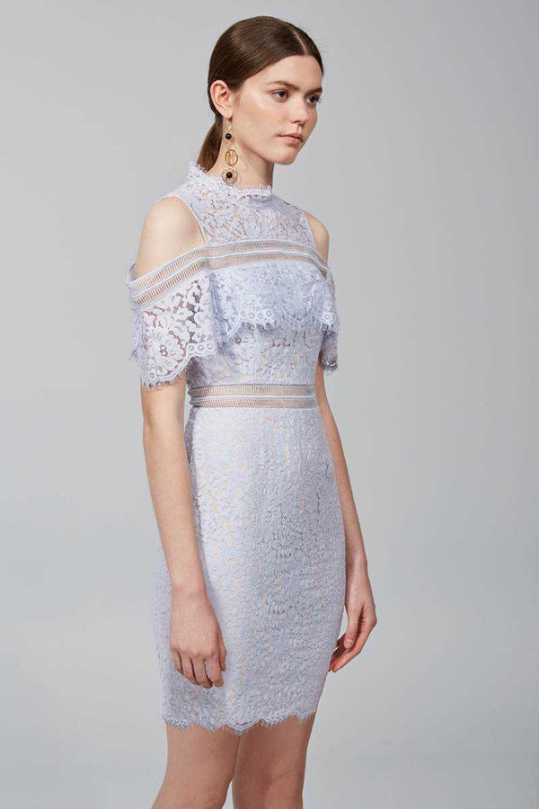 Keepsake Oblivion Lace Mini Dress Pale Blue