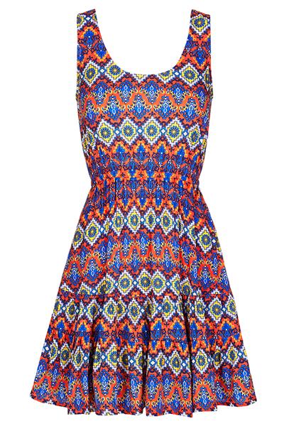 aztec skater dress Nicole Miller Artelier Aztec Skater Dress Sz 2 Linen Blend Horsehair Mesh Trim