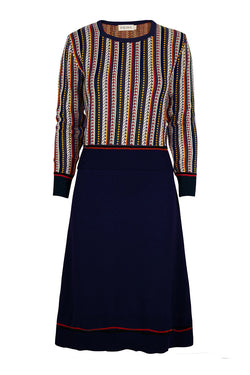 Palava Otti Knitted Organic Cotton Dress Navy Feather Stripe
