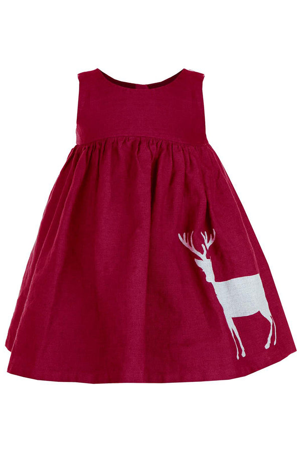Palava Children's Rosie Dress Burgundy Reindeer