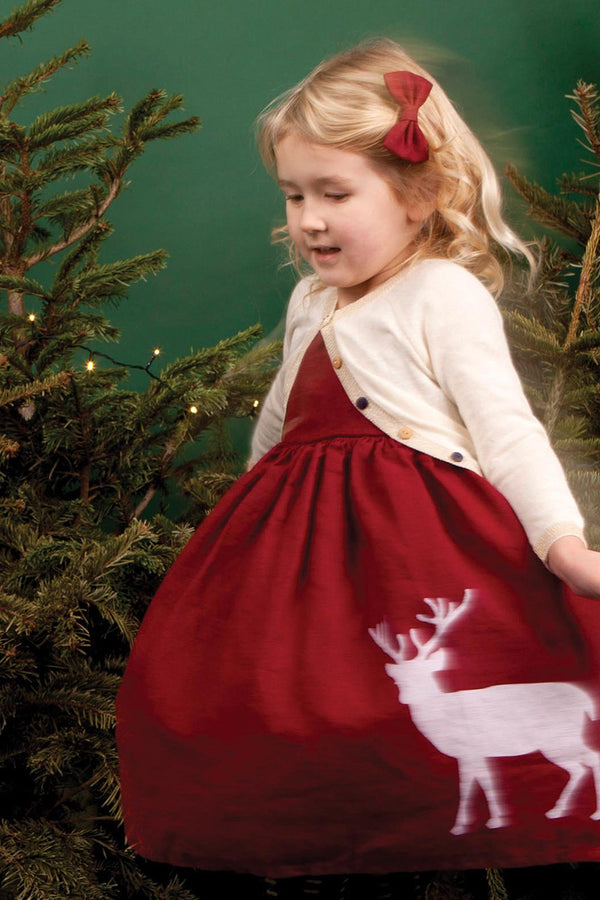 Palava Children's Rosie Dress Burgundy Reindeer