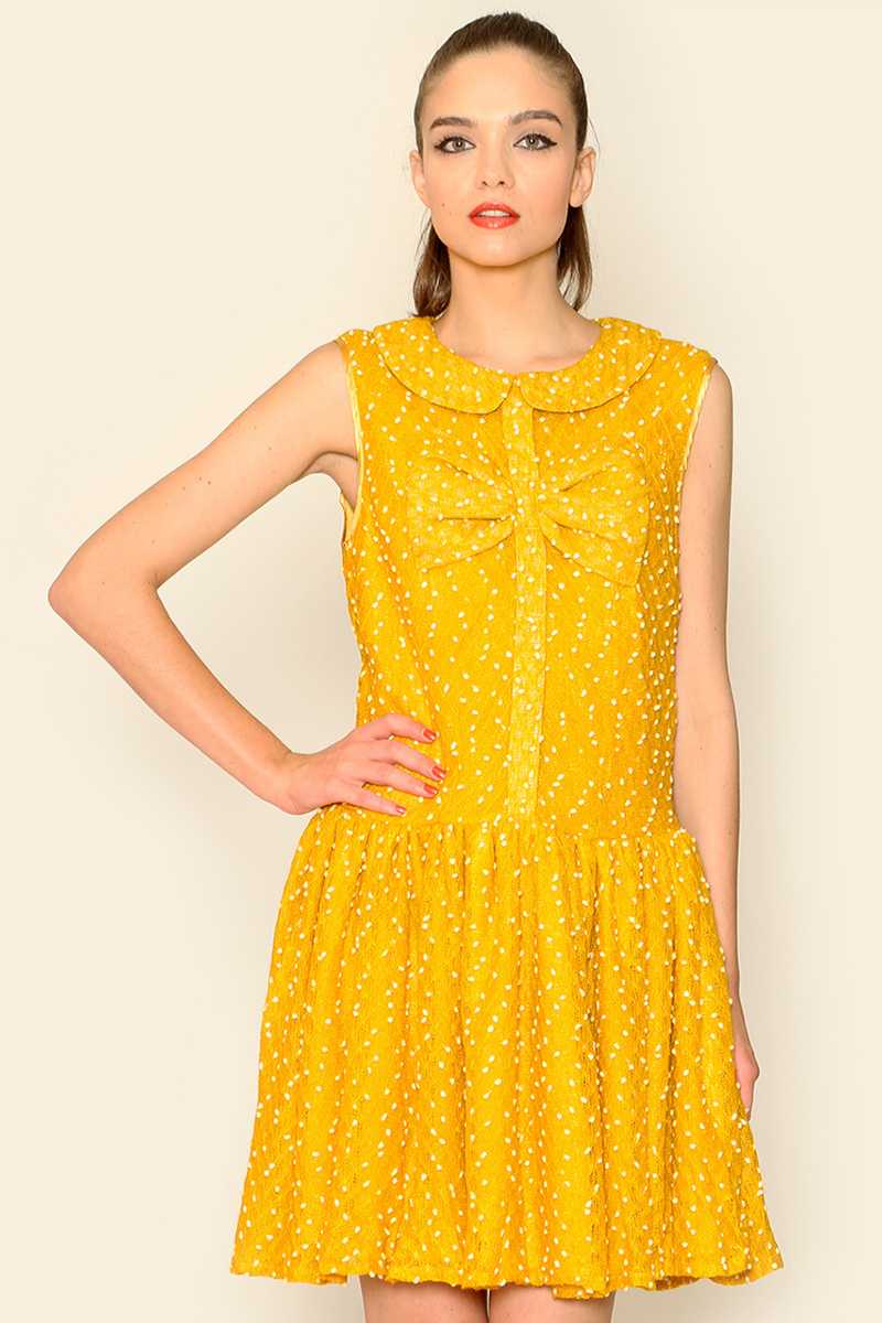 Pepaloves Bow Front Mustard Dress