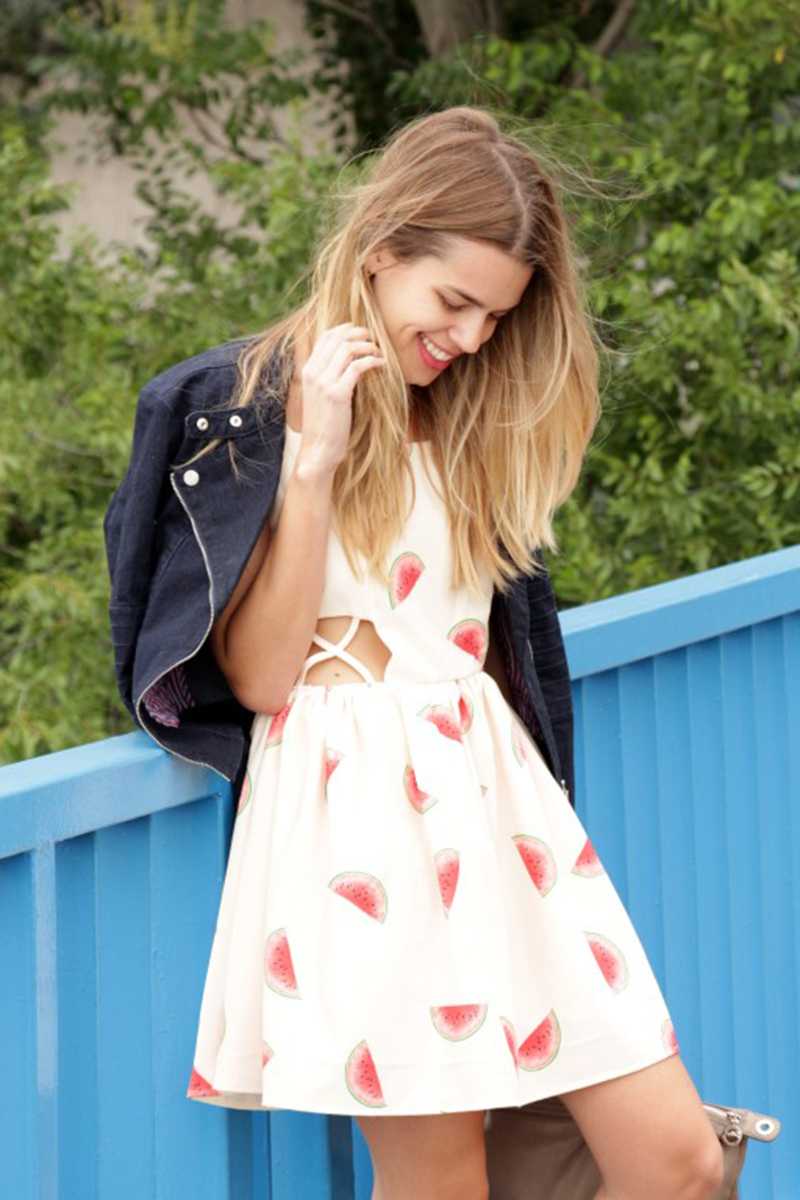 Pepaloves Cream Watermelon Skater Dress