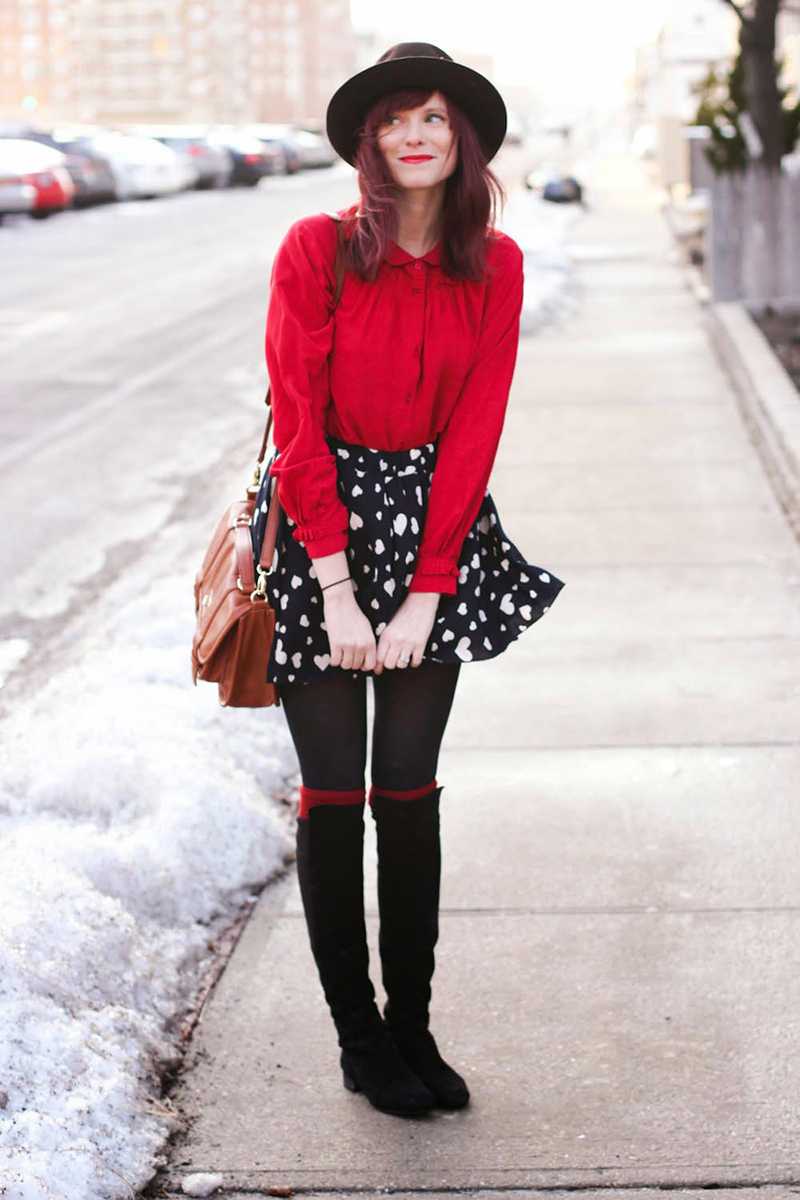 red peter pan collar top