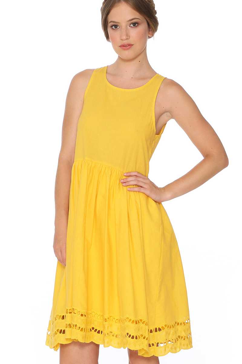 Pepaloves Scalloped Hem Flared Dress Yellow