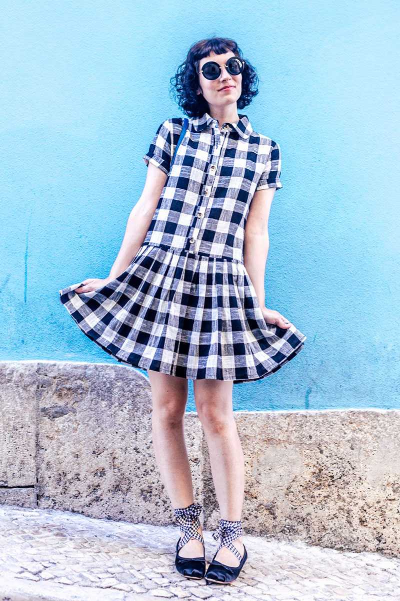 check skater dress Blue Check Skater Dress Short Sleeve