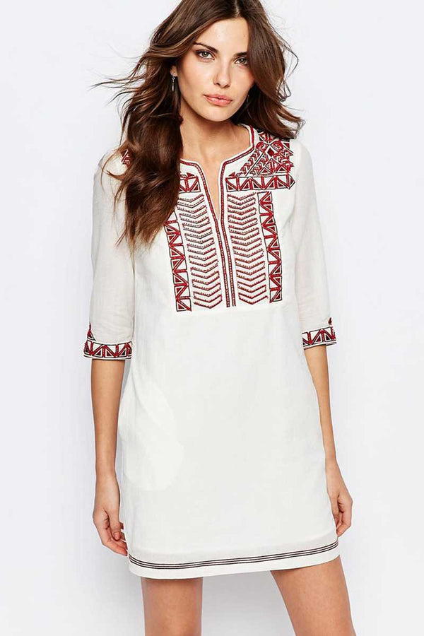See U Soon Tunic Dress with Embroidered Placket