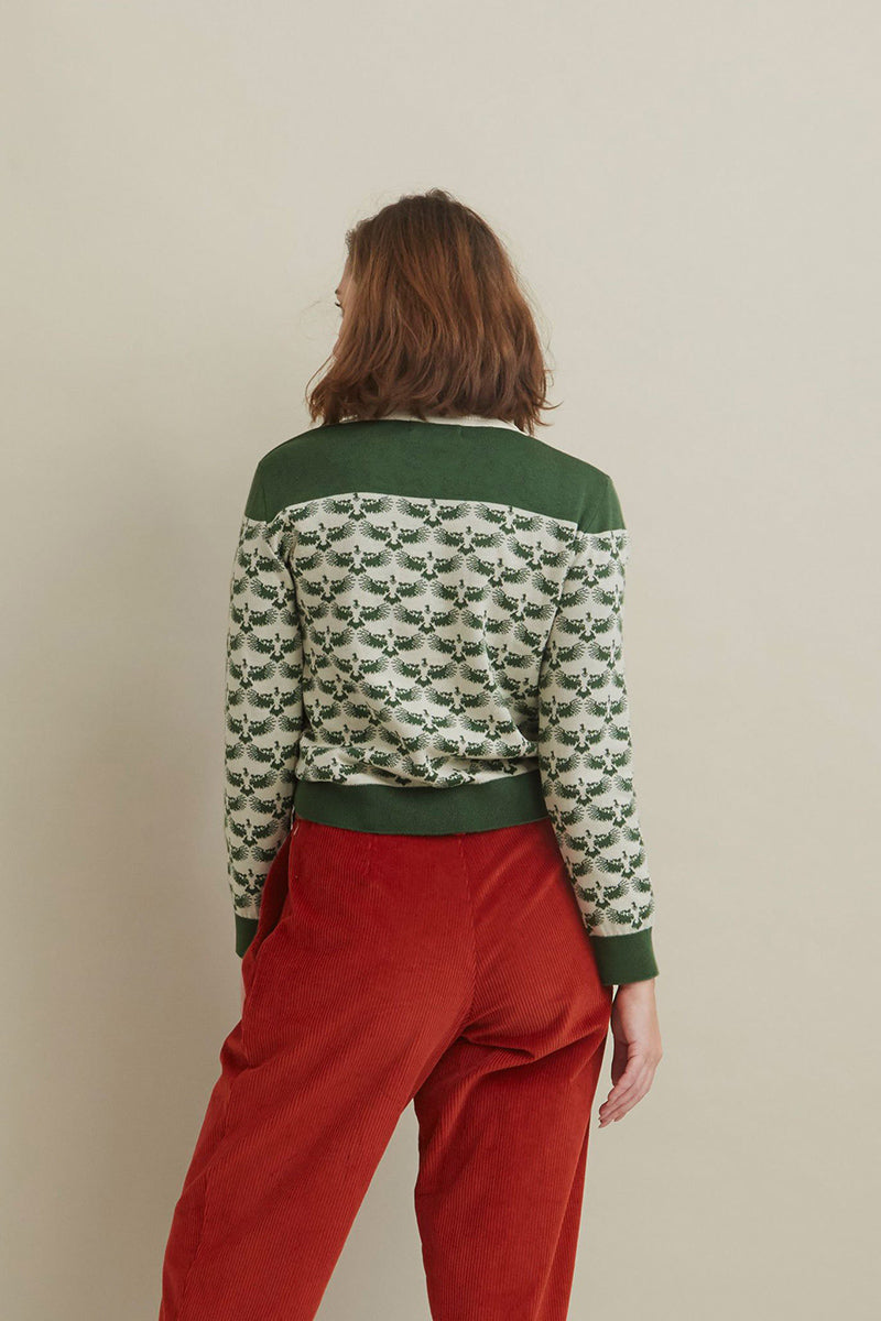 Palava Aila Green Jacquard Eagle Organic Cotton Knitted Top
