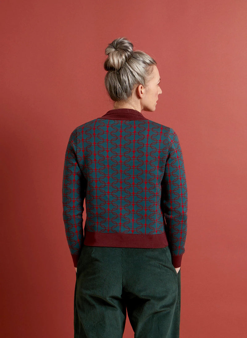 Palava Aila Jacquard Teal Radio Days Organic Cotton Long Sleeve Knitted Top