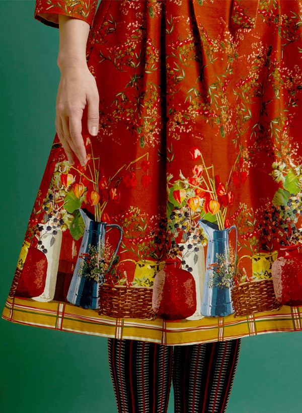 Palava Beatrice Long Sleeve Organic Cotton Dress Rust Winter Berries